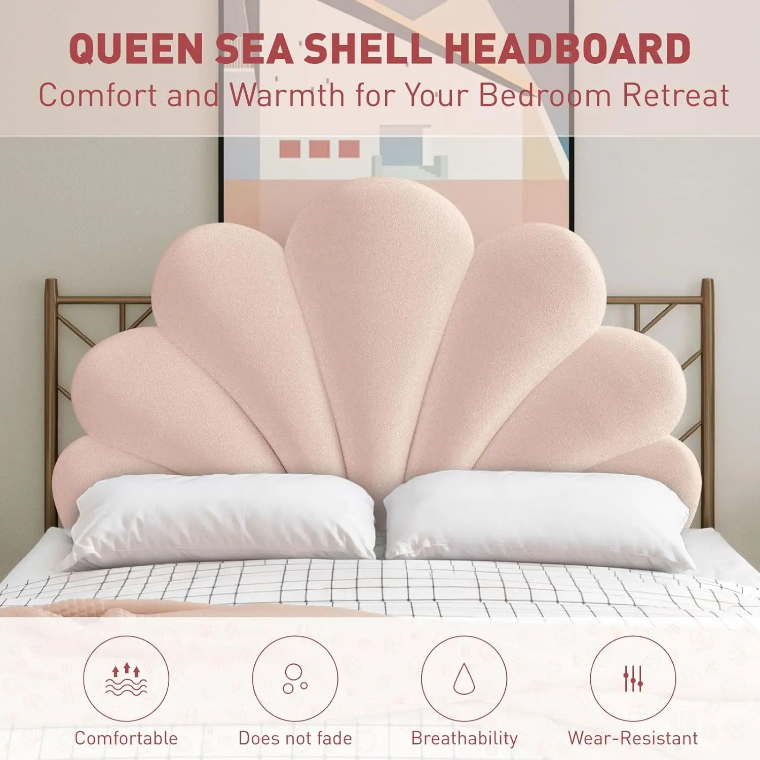 Velvet Cozy Shell Backrest Pillow - Queen-Size, Sea-Inspired, High-Density Fill, Soft Texture Bedding Cushion for Girls’ Bedrooms, Dorm Rooms