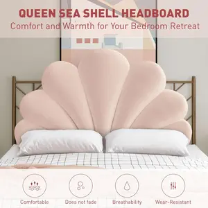Shell Shaped Headboard Pillow, Pink Petal Flower Bed Backrest Cushion, Soft Fabric Decorative Cushion for Kids, Teens & Girls Bedroom, Cute Shell Design Bed Support Pillow