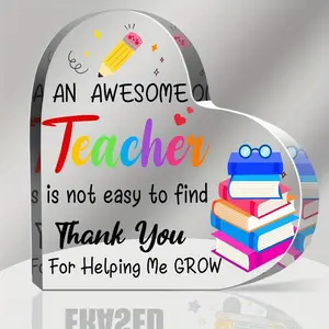 Heart Shaped Acrylic Plaque, 1 Count Teacher  Themed   Office Desktop Decoration, Teacher Retirement Gift