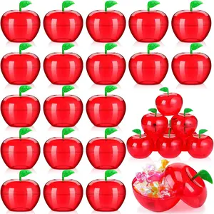Lallisa 50 Pcs Plastic Apple Container Party Favor for Back to School Teacher Gift Plastic Apple Shaped Candy Jar Box Thank You Graduation Appreciation Teacher Gift for Classroom First Day of School