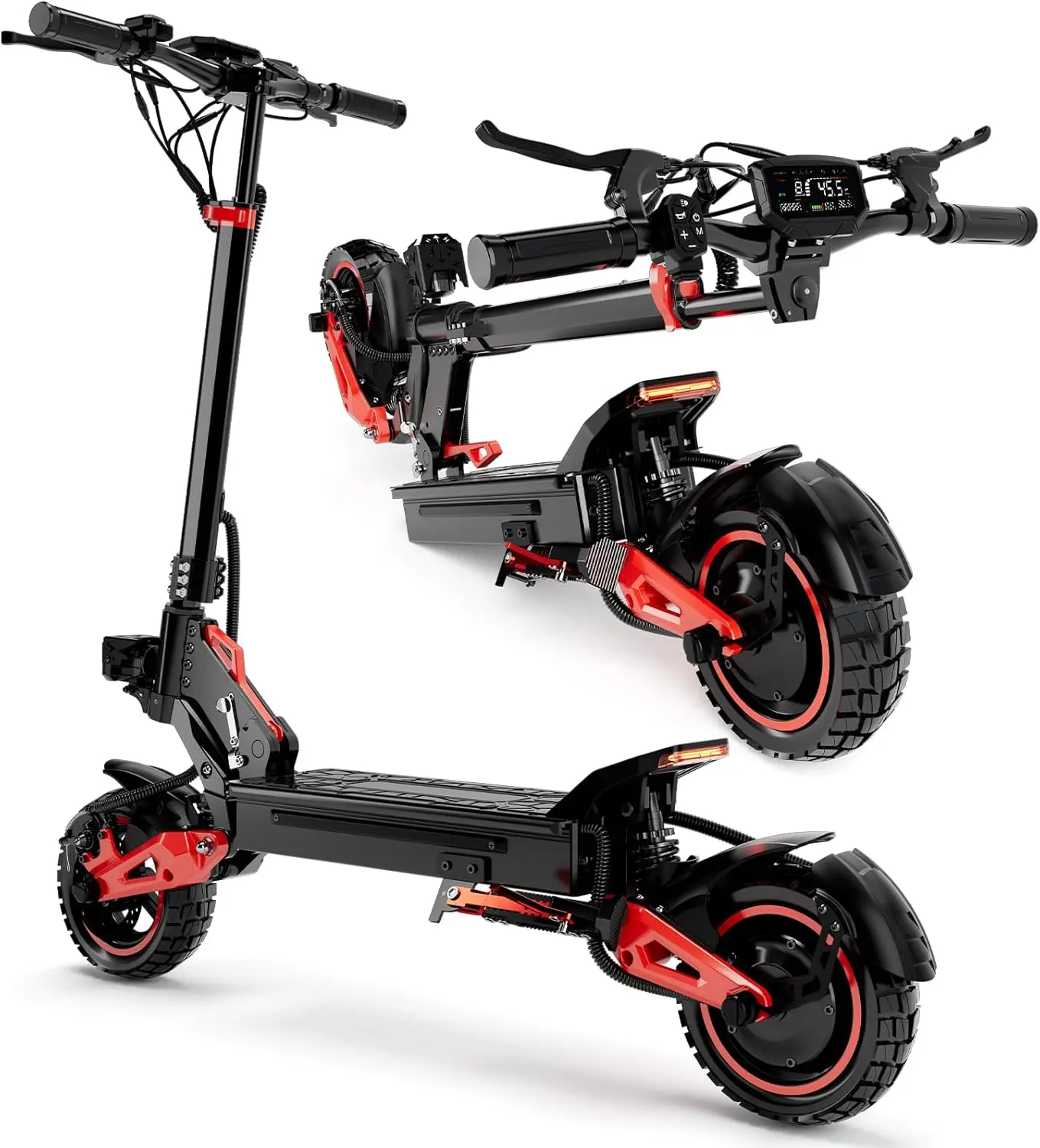 Adult Folding 2-Wheel Kick Electric Scooter - 48V 18AH Battery, 1600W Motor, 50 KM/H Max Speed, 45-50 KM Range, Dual Brake System, Shock Absorption, 330 lbs Max Load, Adjustable Handlebar, 11" Pneumatic Off-Road Tire,  Led Display, Foldable, Multifunction