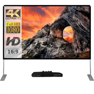 SKERELL SKLI-100 Outdoor Projector Screen with Stand 100 Inch 4K HD 16:9 Ratio Portable for Home Theater Backyard Movies Easy Install & Carry Natural Materials