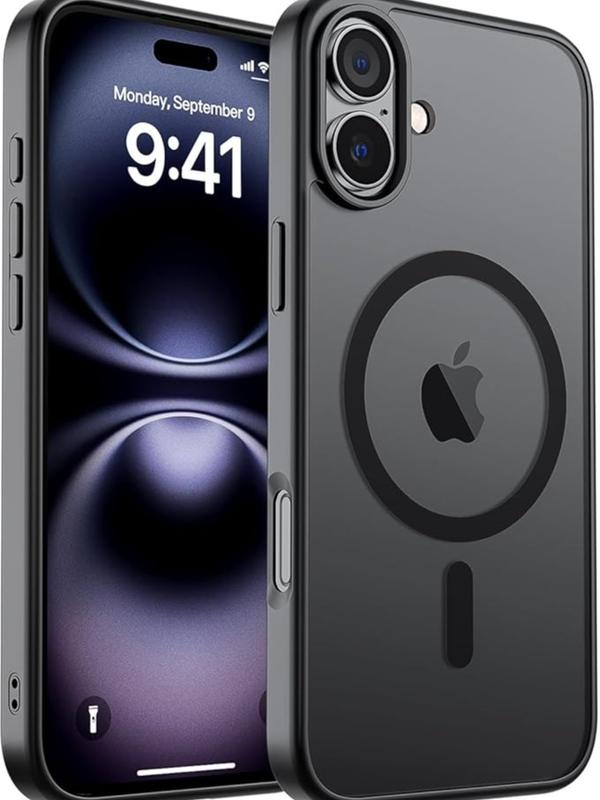 Magnetic for iPhone 16 Case (Compatible with MagSafe) (Military Grade Drop Protection) Translucent Matte Shockproof with Anti-Fingerprint Phone Cover,Black