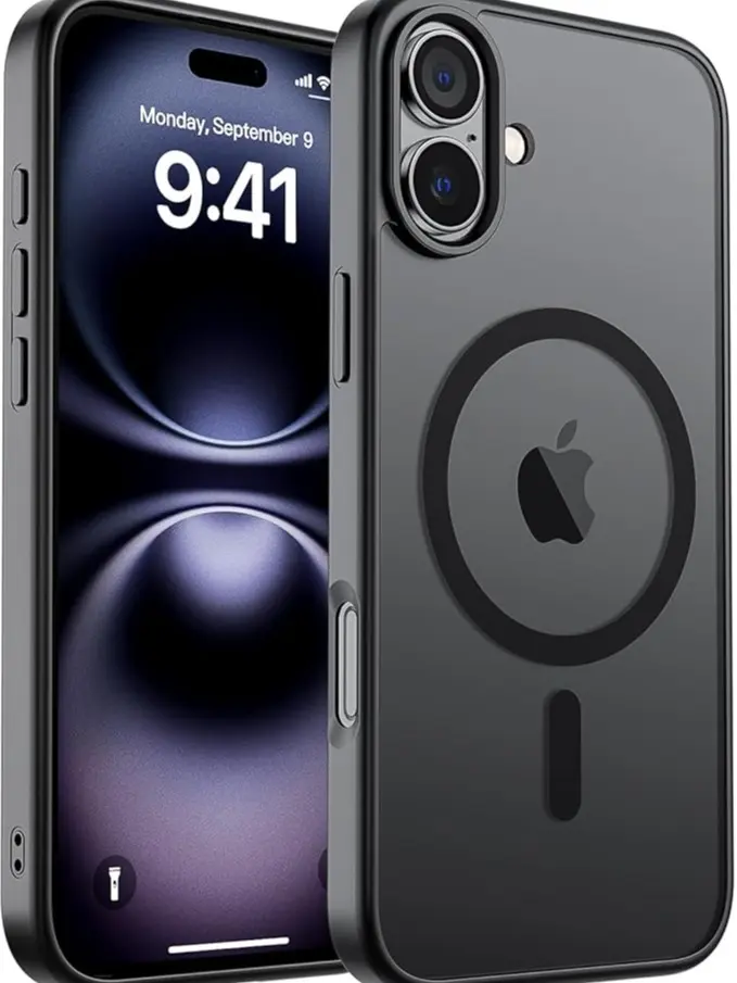 Magnetic for iPhone 16 Case (Compatible with MagSafe) (Military Grade Drop Protection) Translucent Matte Shockproof with Anti-Fingerprint Phone Cover,Black