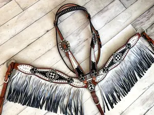 Black and White Ombre, Checkered Concho, Scalloped Leather Tack Set