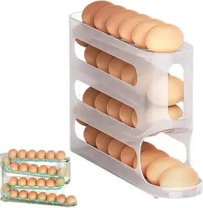 Automatic Rolling Egg Holder for Fridge, 4-Tier Sliding Egg Dispenser Organizer, Large Capacity 28 Eggs Storage Container, Space Saving Kitchen Pantry Countertop Egg Fresh Keeper