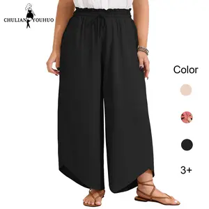 Chulianyouhuo 2026 Women Elastic Palazzo Pants Plus Size High Waist Wide Leg Lounge Casual Trousers with Pockets