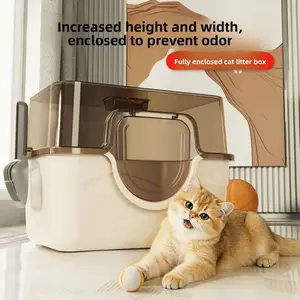 Fully Enclosed Giant Cat Litter Box with High-Sided Fence, Extra-Large Cat Toilet, Splash-Proof