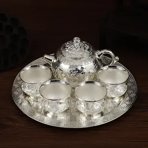 Silver Ceramic Tea Set Silver Inlaid Teapot and Teacups Kitchen Household Kung Fu Tea Set Matcha Tea Set Dinnerware Home