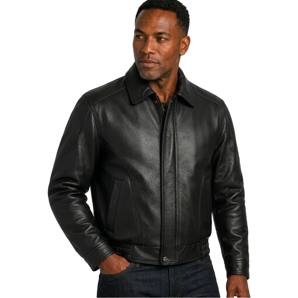 REED Men's Genuine Leather American Style Bomber Jacket - Longsleeve, Classic Brown & Black, Casual Luxury Zipper Top, Menswear Coats, Imported Stylish Outerwear