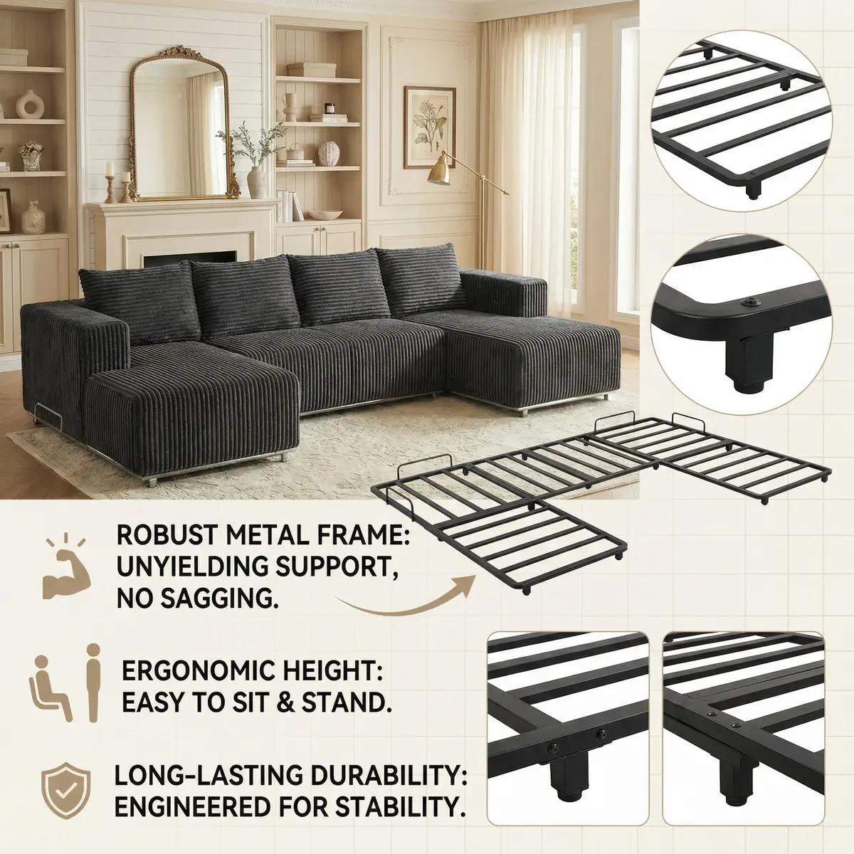 Sofa Elevation Metal Frame | Sturdy Iron Base for Boneless Cloud Couch | Height-Enhancing Accessory