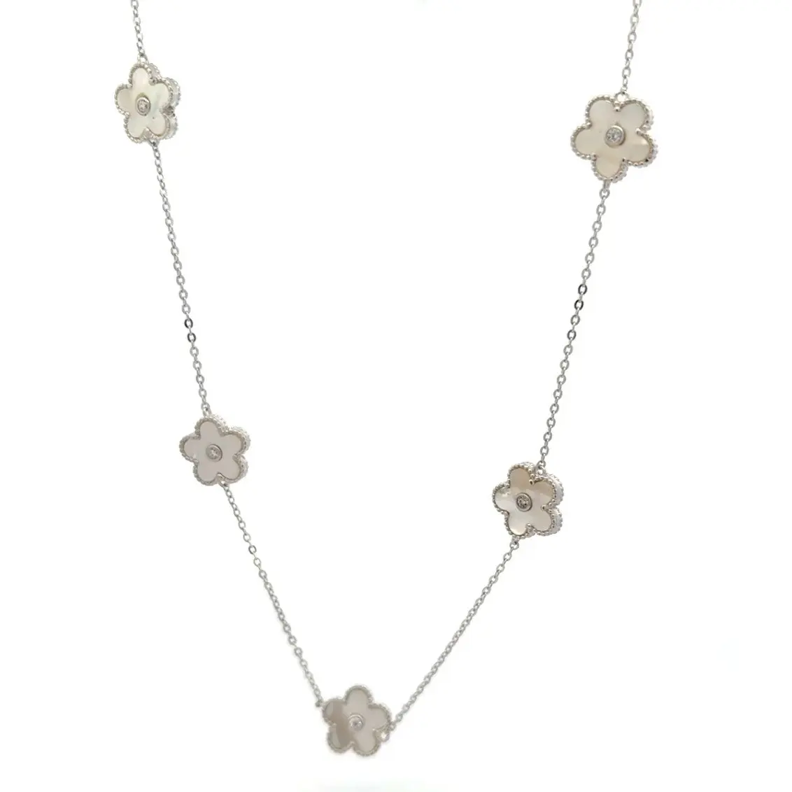 Clover Necklace with White Stone 925 Sterling Silver
