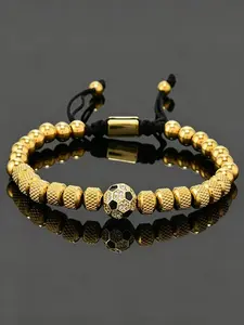 Men's Football Theme Rhinestone Wristband, Luxury Titanium Steel Braided Bracelet, Sports Fan Accessory Gift with Elegant Packaging