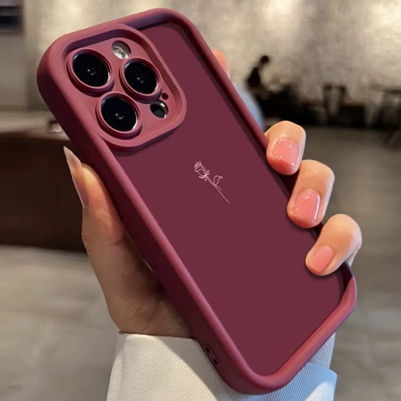 Burgundy Rose Pattern TPU Shockproof Smartphone Casing, Phone Accessories for iPhone 13/12/11/14/15/16 Pro Max, Pro, Plus Handheld Devices Protection