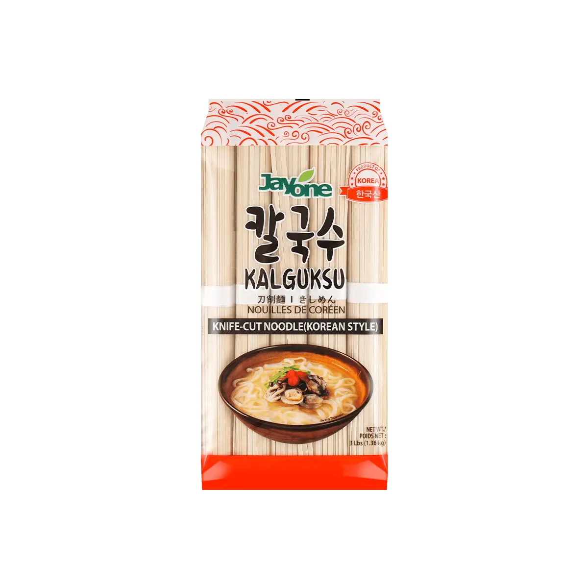 JAYONE Korean Knife Cut Noodles (Kalguksu) - 3lbs Authentic Korean Wheat Flour Pasta, Perfect for Soups & Stir-fries