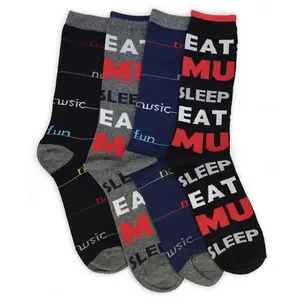 Men's 'No Music No Fun' 'Eat Sleep Music' Mid-Calf Socks 4 Pak