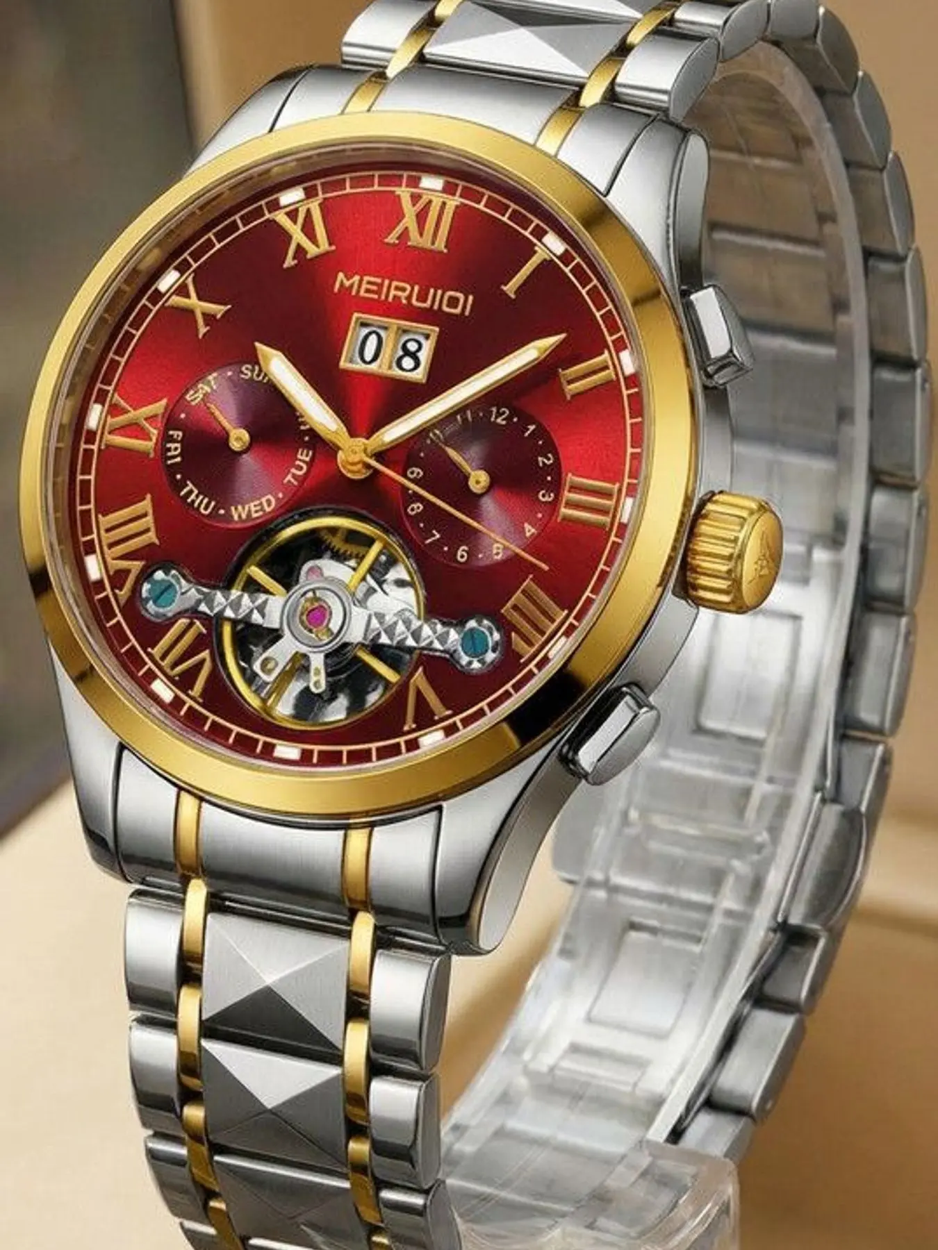 A Men's 2025 New Waterproof Luminous Hollow Advanced Multi functional Fully Automatic Mechanical Watch Luminous Fashionable Watch High End Watch Luminous Analog Watch Mechanical Wristwatches
