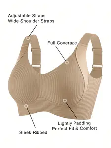 Women's Solid Wireless Bra, Breathable Comfortable Seamless Bra, Women's Lingerie for Everyday Wear