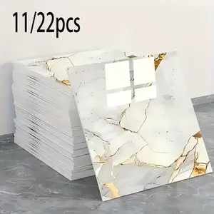11pcs/22pcs Glossy Marble Tile Self-Adhesive Wall Stickers, Marble Pattern Sticker, Waterproof Kitchen Bathroom Home Decor, Easy Peel and Stick, Decorative Sticker, Wall Decals