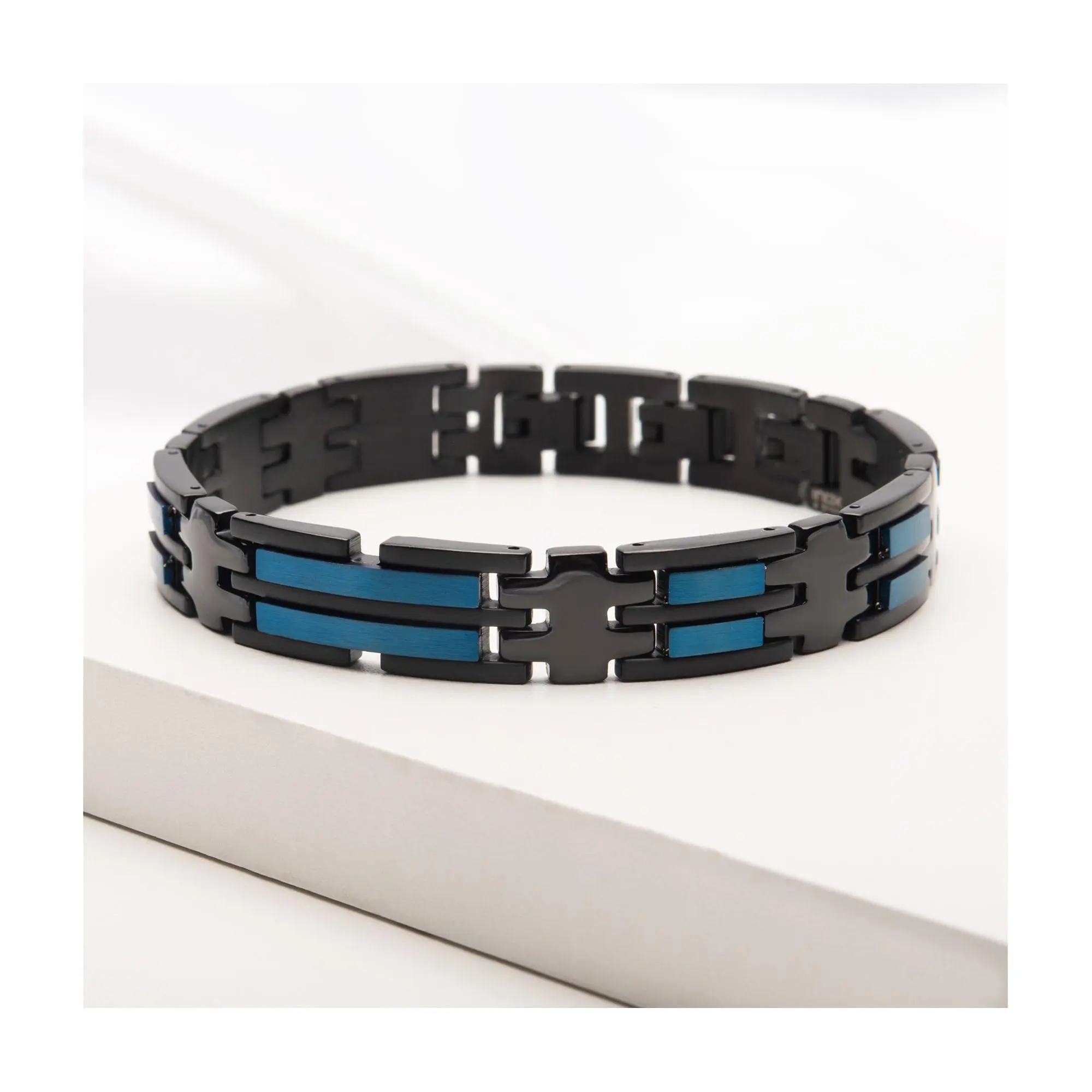 Verve Men's Jewelry Blue & Black Stainless Steel Link Bracelet