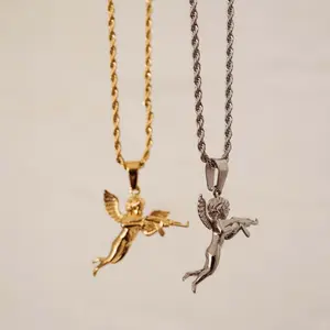viral trends hip hop personality angel hands gun pendant necklace punk personality versatile