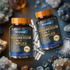 Magnesium Complex 700 mg Supplement, 12 in 1 High Absorption Magnesium Blend, Glycinate Citrate Malate and Taurate Formula, Sleep Muscle and Bone Support, 120 Vegan Capsules