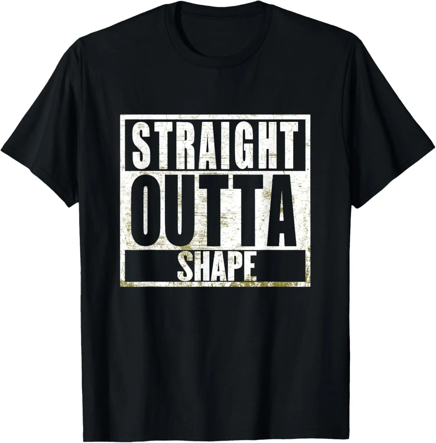 Women's Vintage Graphic T-Shirt Top, Casual Distressed Streetwear Style, 100% Cotton Round Neck with "Straight Outta Shape" Funny Print