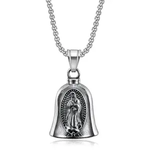 titanium steel retro Virgin Mary motorcycle riding lucky bell necklace vintage jewelry