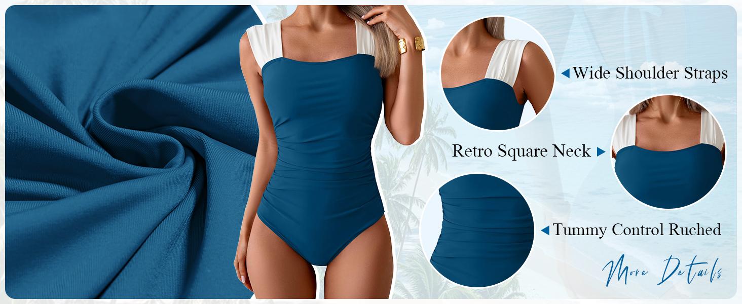 B2prity Womens One Piece Swimsuit Retro Square Neck Tummy Control Bathing Suits Ruched Modest Full Coverage Swimwear B2prity Womens One Piece Swimsuit Retro Square Neck Tummy Control Bathing Suits Ruched Modest Full Coverage Swimwear