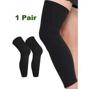 1-2 Pair Compression Leg Sleeve Full Length Leg Sleeves Sports Cycling for Men Women, Running, Basketball - Black