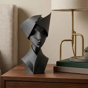 Woman Bust Figurine, Geometric Aristocrat Model, Abstract Female Decor, Modern 3D Printed Art
