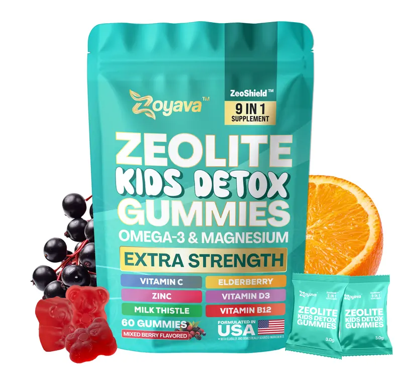 Zeolite Kids Detox Gummies (Mixed Berry Flavor) - Zoyava 9-in-1 Kid Supplement for Brain, Immune, Vitamin, and Overall Healthcare - 60 Edible Gummies - Made in USA - (For Ages 3+)