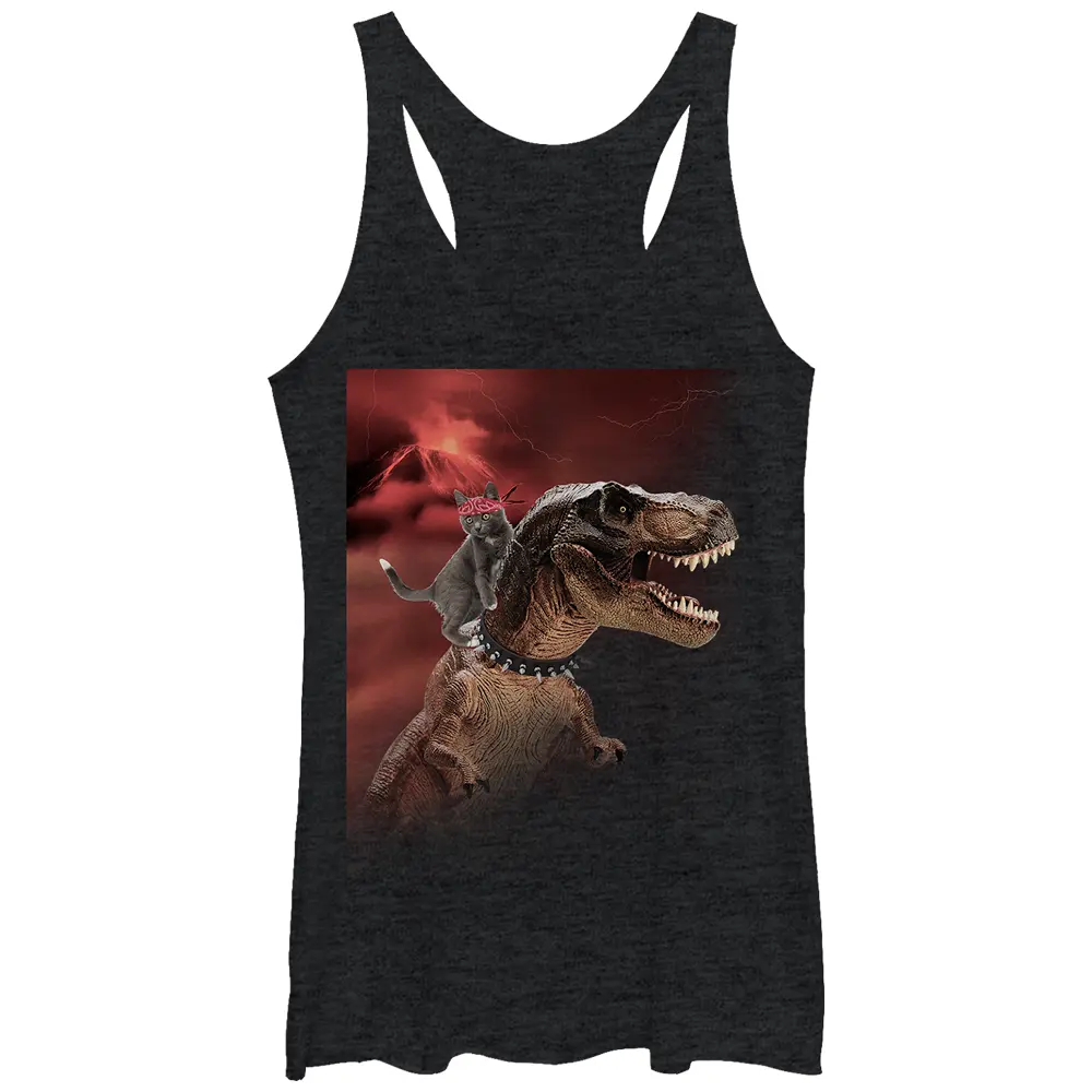 Women's Lost Gods Cat T. Rex Volcano Racerback Tank Top