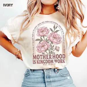 Retro Motherhood Is Kingdom Work Comfort Colors Shirt Mothers Day Shirt Christian Mom Giftreligious Boho Floral Bible Shirtmom Life Tee
