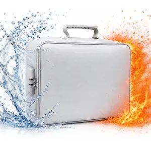 Lockable Fireproof Document Bag 2192°F, Waterproof Fire Resistant File Organizer Box, 3-Layer Large Capacity Storage Case for Important Documents, Passports, Certificates & Cash Adjustable Mesh Safety Travel Essentials wallet accordion