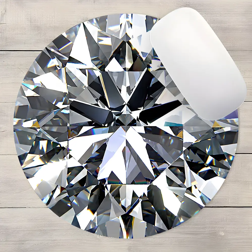Luxury Sparkle Glamorous Diamond Cut Round Gaming Mouse Pad, Aesthetic Desktop Decorative Protective Pad, Rubber Anti-slip Lockedge Work Pad, Small Size Suitable for Laptop, Desktop Computer Games, Work, Family, Gaming Mousepad