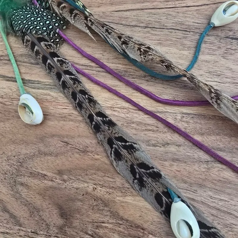 Long Feather Earrings with Suede and Shells Found on Singer Island Florida One of a Kind Unique Design