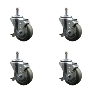 Service Caster Locking Polyurethane Swivel Grip Ring Stem Caster Set of 4 - 3.5x1.25 in. Gray Wheels, 0.43 in. Stems (Model SCC-GR20S3514-PPUB-TLB-716138-4), Lock