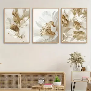 3pcs set of abstract canvas printing posters, white gold leaf canvas wall art paintings, living room art wall paintings, bedroom bathroom, office corridor, kitchen wall decorations, frameless