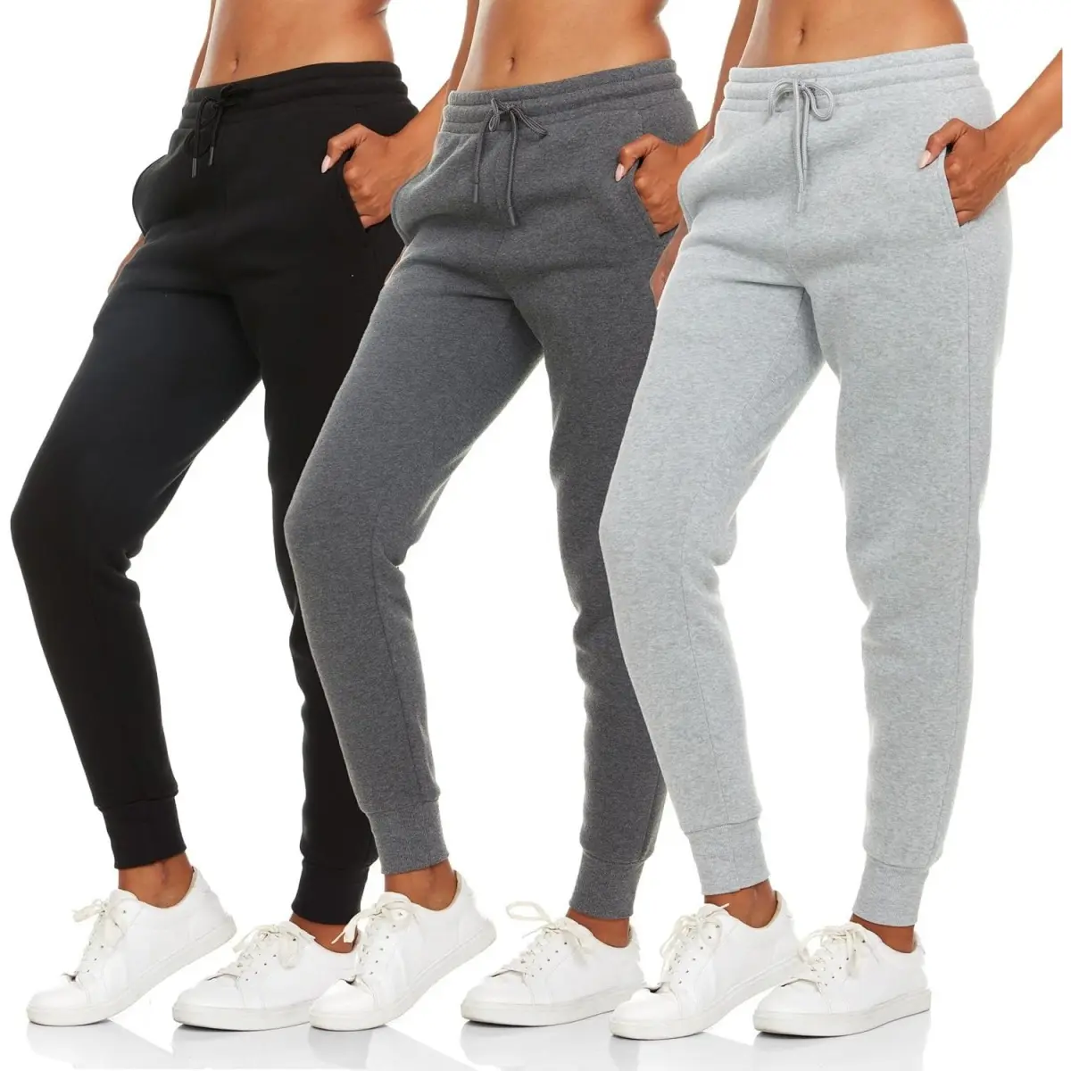 Women's Multi-Size 3-Pack Comfortable Wool Joggers, Solid Seamless Streetwear Athletic Workout Bottoms, Solid Seamless Joggers