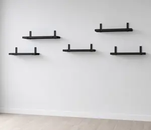 Set of 5, Floating Shelves for Wall, Black Shelves Wall Mounted, Rustic Wood Wall Storage Shelves (Set of 5 Black)