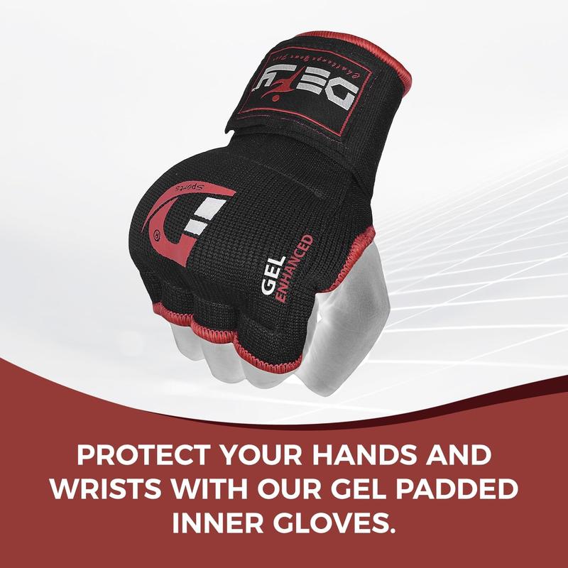 DEFY Gel Padded Premium Inner Gloves with Hand Wraps MMA Muay Thai Boxing Training Fight PAIR