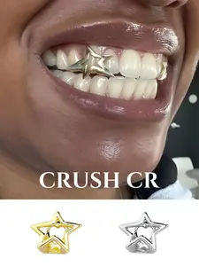 CRUSH CR Minimalist Star Single Tooth Grillz, Tooth Gem with 18K Gold Plating, Hollow-Out Design and Dual Color Options, For Hip Hop Concerts, Club Nights & Edgy Streetwear, Suitable for Trendsetters Adding a Bold Dental Accessory
