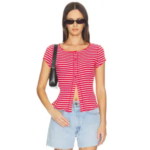 Free People Most Wanted Striped Cardigan in Red & White Stripe