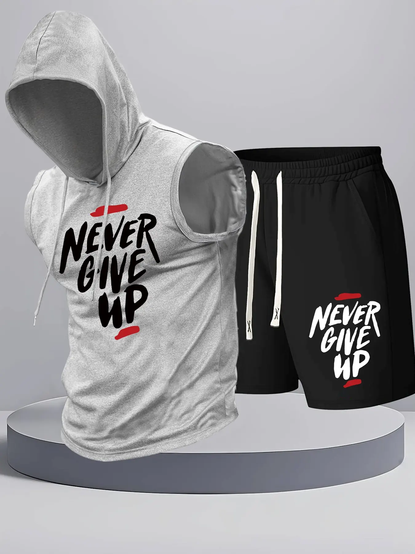 Men's Summer Casual Set, Letter Print Hooded Sleeveless Vest & Drawstring Waist Shorts, Sporty Fitted Design, Breathable Fabric Activewear Clothing, Athleisure Breathable Clothes, Shorts Set Tracksuits, Sports Outfits, Sportswear Indoor Outdoor