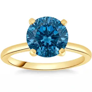 1 1/2Ct Round Blue Diamond Engagement Ring 14k White or Yellow Gold Lab Grown