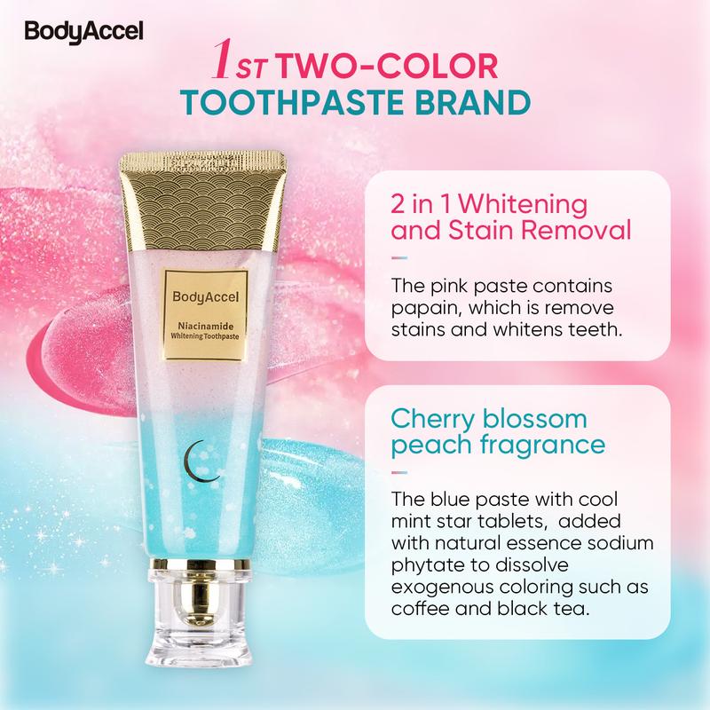 BodyAccel Niacinamide Whitening Toothpaste - Fast Acting Formula with Peach Extract & Mint for Sensitive Teeth - Eco Friendly & Fluoride Free - 100g BodyAccel Niacinamide Whitening Toothpaste - Fast Acting Formula with Peach Extract & Mint for Sensitive Teeth - Eco Friendly & Fluoride Free - 100g