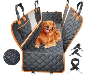 [On Sale!]Dog Car Seat Cover, Waterproof Scratchproof Hammock w/ 4 Storage Bags Side Flaps, Washable Nonslip Backseat Protector for Cars,Trucks,SUVs. Carrier