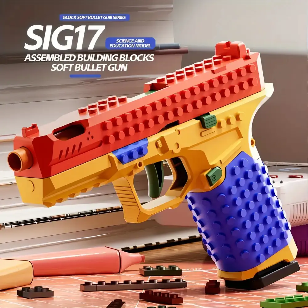 Automatic Ejection Plastic Block Gun - STEM Science Toy with Bullet Casings, Realistic Launcher Mechanism, Construction Set, 2025 Christmas/Birthday Gift for Kids, Supports Children Development & Motor Skills