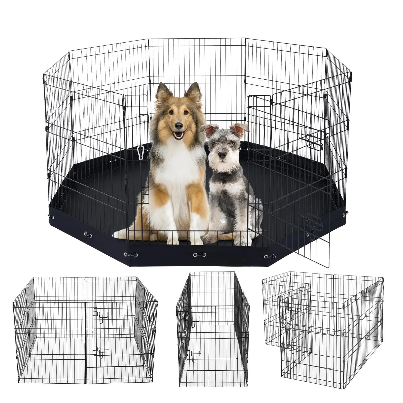 VEVOR Portable Puppy Playpen for Ducks & Rabbits, Octagonal Foldable Metal Mesh Playpen with 8 30"H x 24"W Panels, Door, 600D Oxford Fabric Bottom Pad, Chew-Resistant, Easy to Clean, 1 Carabiner Clip (Indoor/Outdoor Use) [Father's Day Gift], 24" Panels
